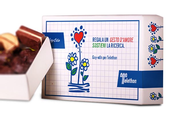 Gay-Odin x Telethon packaged chocolate box