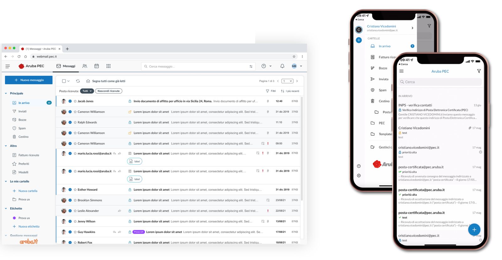 Aruba Webmail redesign — interface overview
