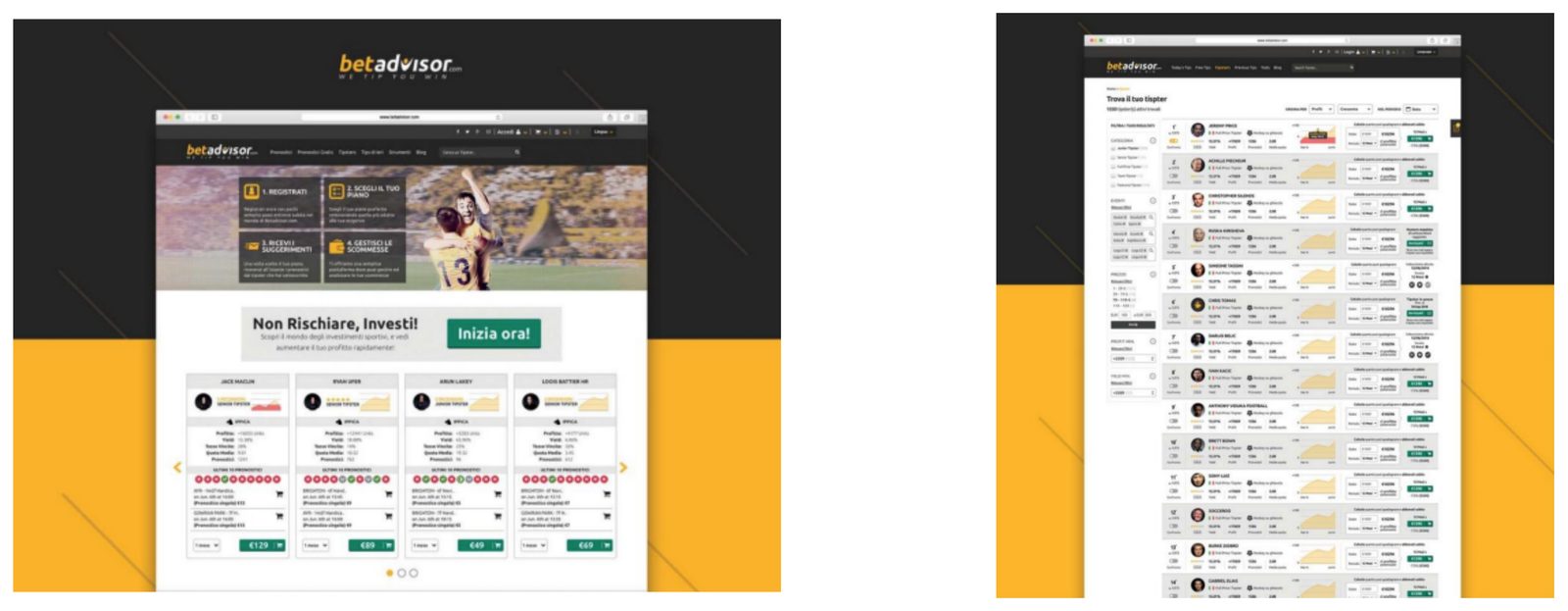 BetAdvisor homepage and tipster discovery listing