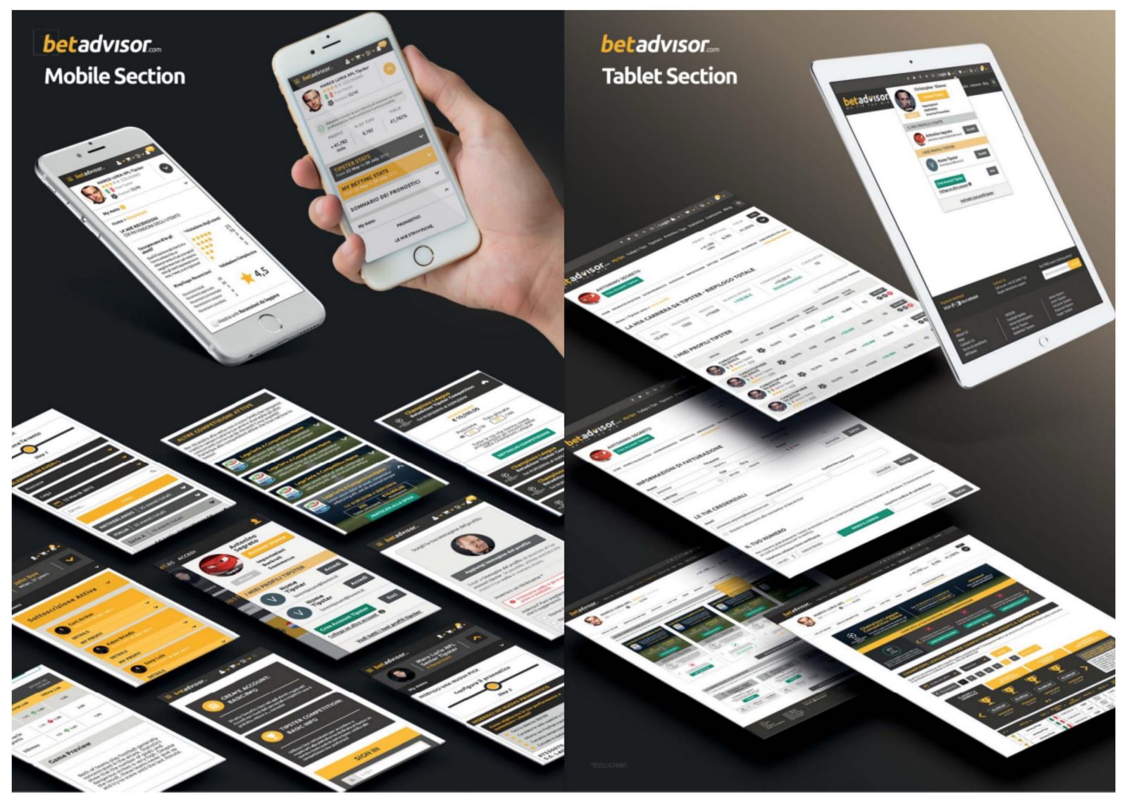BetAdvisor mobile and tablet sections — responsive interface