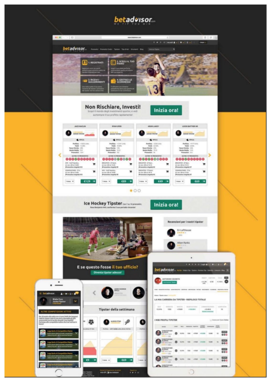 BetAdvisor homepage and brand experience — desktop, tablet and mobile