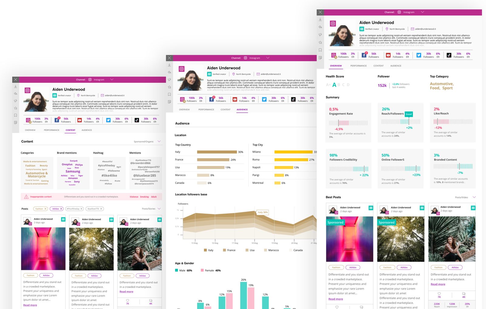 Buzzoole creator profile detail — audience analytics and content performance