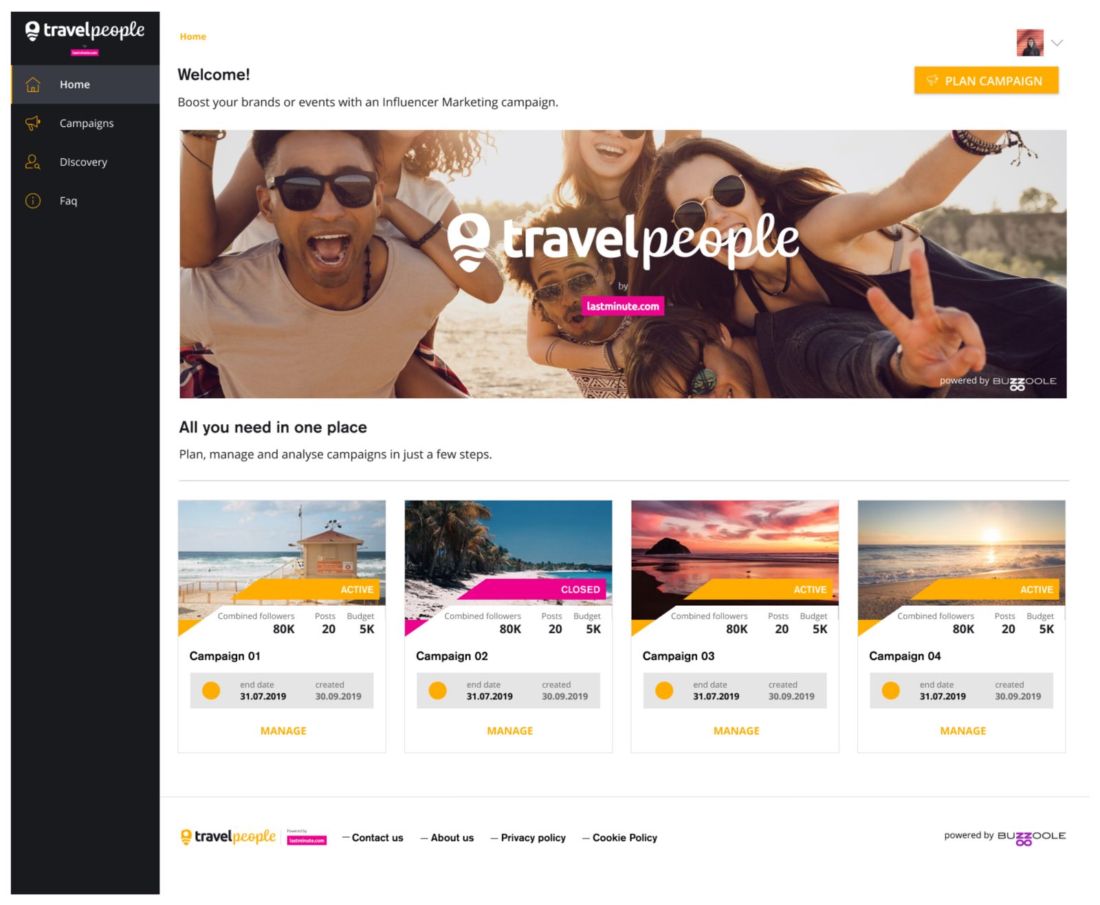 TravelPeople by LastMinute — white-label influencer marketing dashboard
