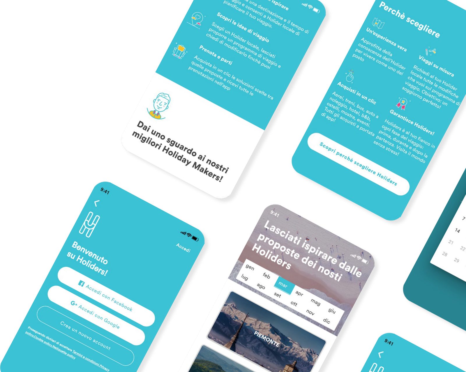 Holiders app — onboarding and local travel advisor screens